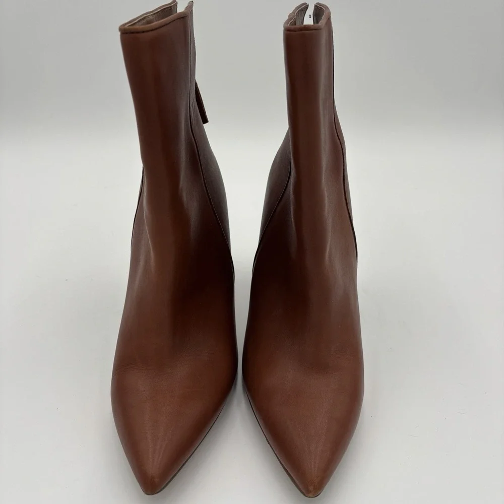 STEVE MADDEN Renn Brown Leather Block‎ Heel Pointed Zip Up Boots Womens Size 8.5